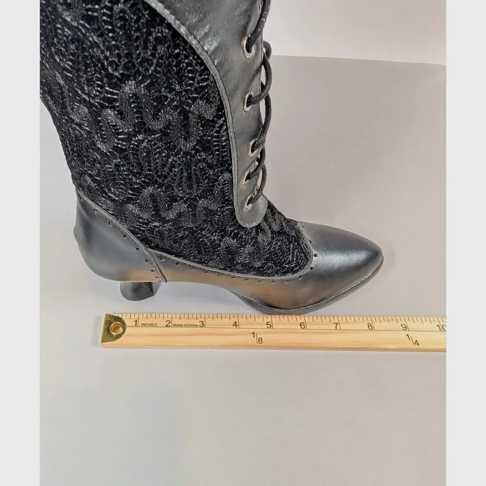 Victorian Goth Lace Up Boots Black Regency Kitten Heel Size 4.5-5 Pirate Cosplay - Picture 12 of 14